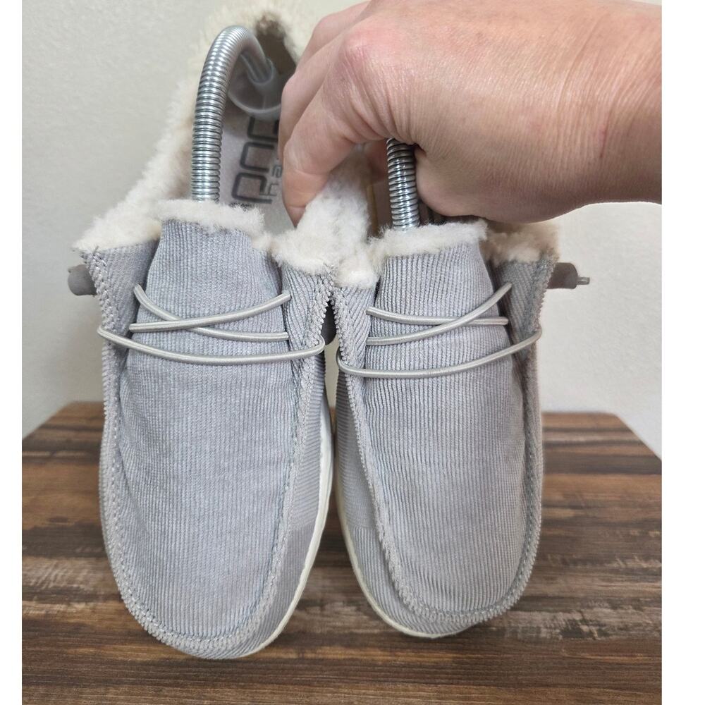 Hey Dude Wendy Corduroy Gray Woman's Slip-on Faux Fur Lining Shoes Size 9 - Picture 7 of 9